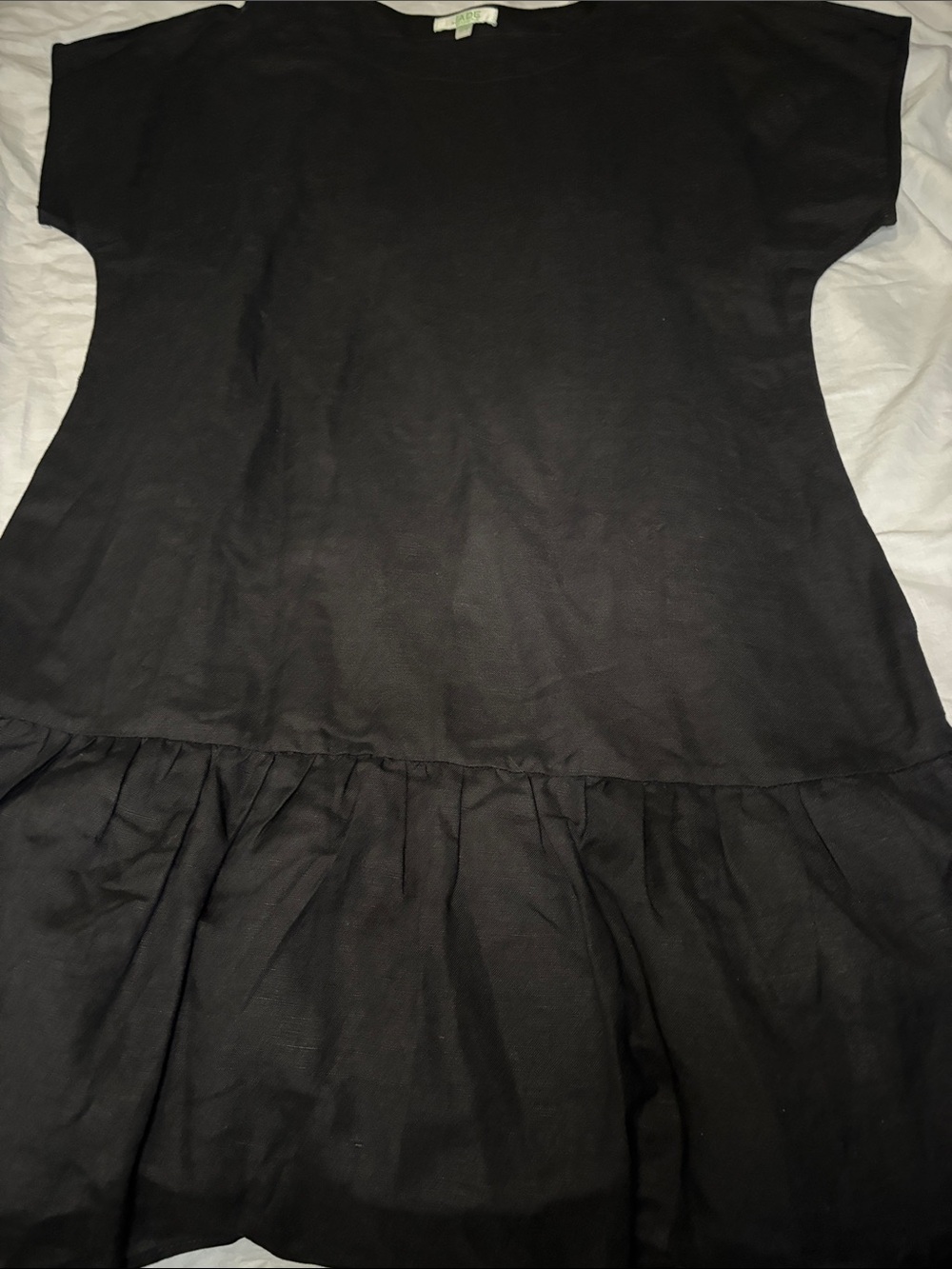 Jade Melody Tam Black Linen Dress Small Drop Waist Ruffle Hem 100% Linen